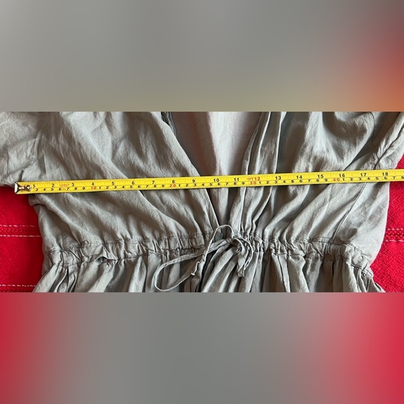 Nu New York 100% Cotton Adjustable Waist Front Tie Dress One Size Gray Pockets - Picture 4 of 6